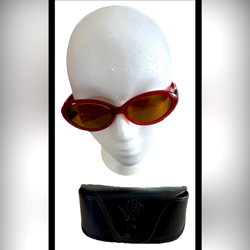Gianni Versace Brown Rim and Silver Medusa Sunglasses with Black Leather Case